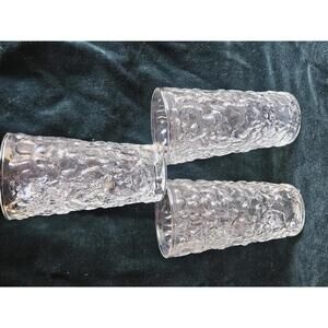 Set of 3 Vintage Crinkle 5.5" Ice or Bark Textured Glasses